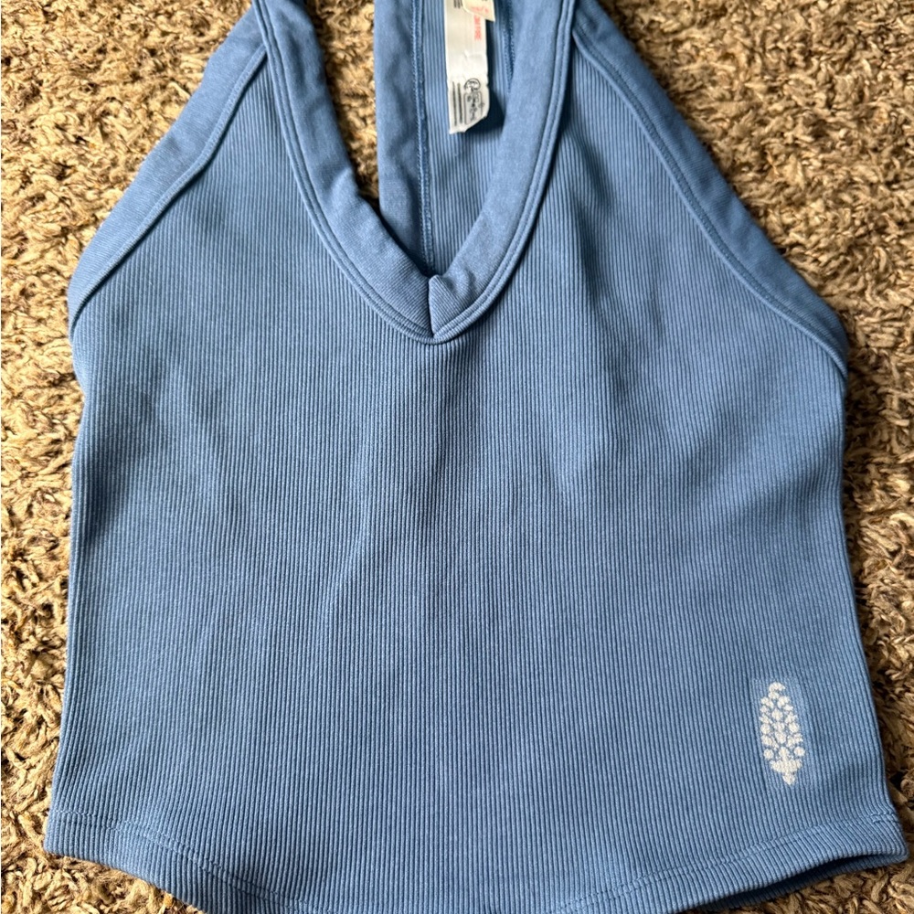 FP Movement by Free People Dusty Blue Ribbed V-Neck Tank